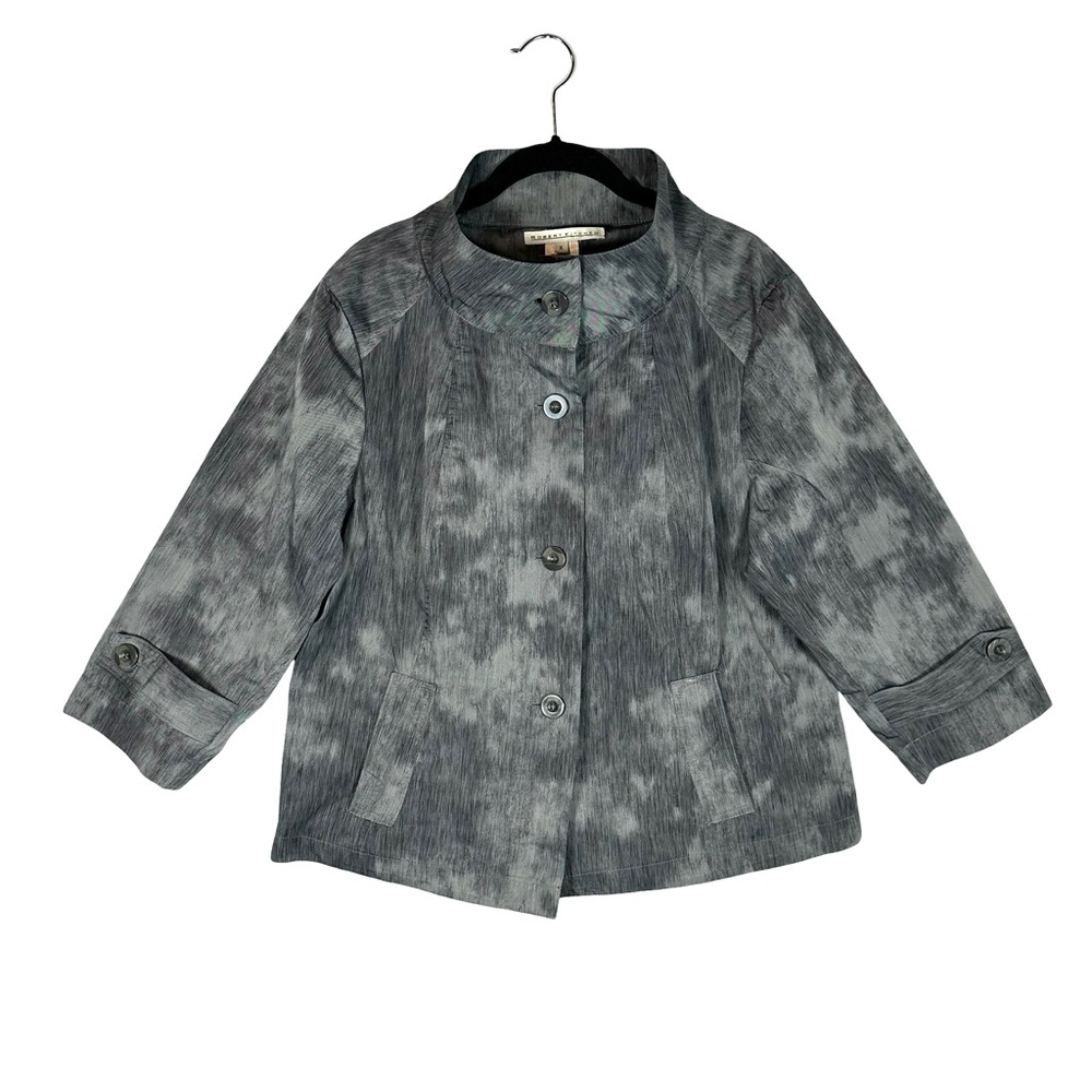 Robert Kitchen Gray & Black Moonlight Jacquard 3/4 Sleeve Jacket Topper Size XL
